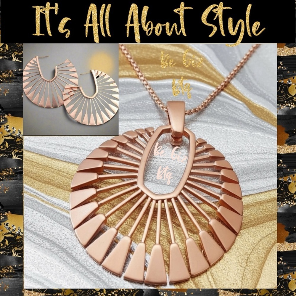 Authentic The Deanne Set Necklace and Hoop Earrings Set in Rose Gold